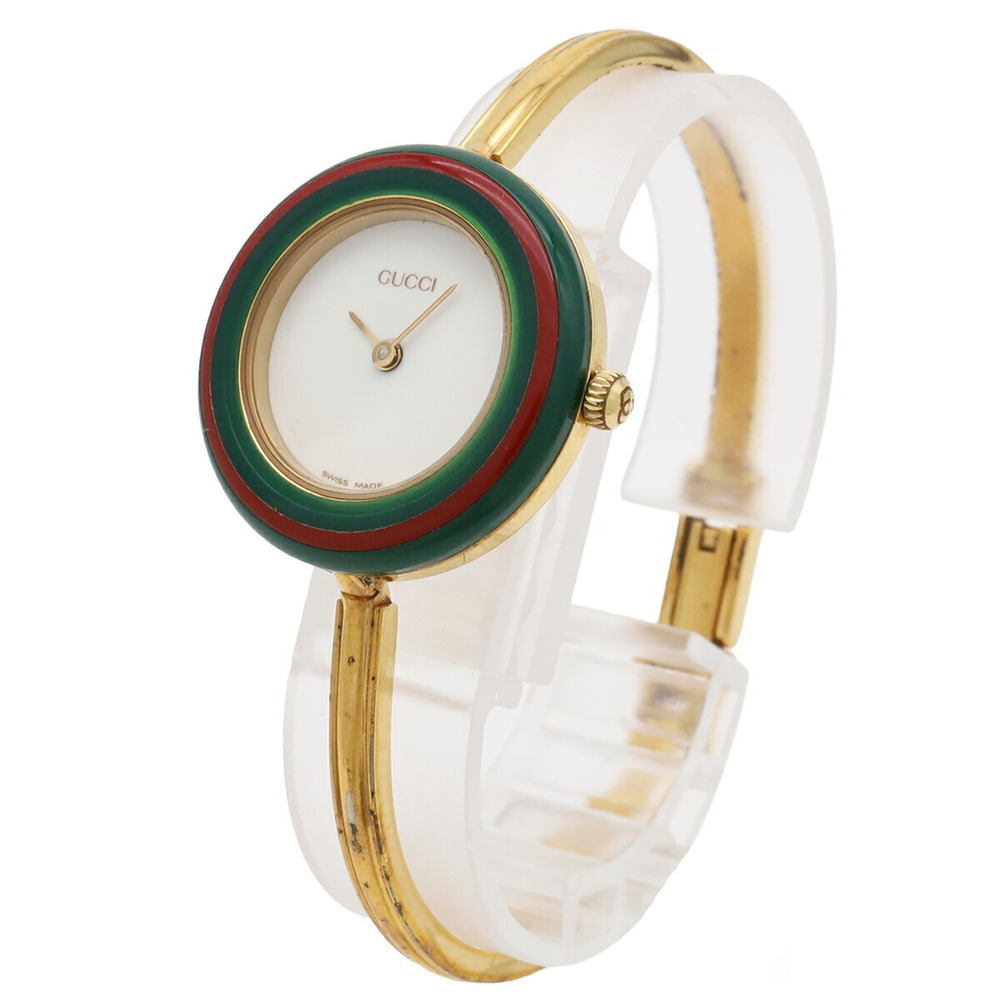 GUCCI Women's Quartz Watch with Changeable Bezel, White Dial, GP (Gold Plated... - Picture 3 of 10